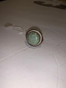 Huge Sterling Silver Ring Round Pale Turquoise Stone sz 7 - Picture 1 of 3