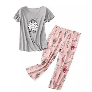 Womens Plus Size Pajama Sets Summer Cotton Sleepwear Tops with Capri Pants Pj... - Picture 1 of 7