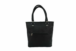 Women's Handmade Vintage Black Leather Shoulder Tote Handbag Purse Satchel Bag