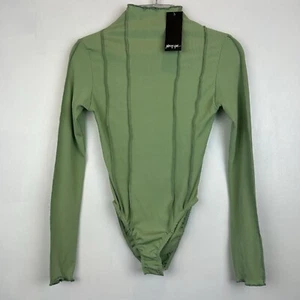 Nasty Gal Bodysuit Womans 4 Petite Green New Exposed Seam Ribbed - Picture 1 of 10
