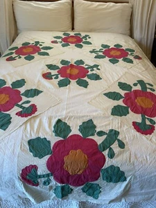 Antique Hand Stitched Quilt Topper Unfinished Applique Whig Rose 65”x80 - Picture 1 of 23