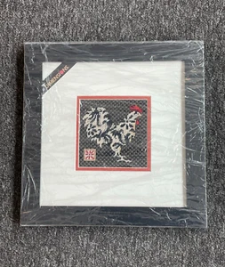 FRAMED COMPLETED CROSS STITCH: BLACK & WHITE ROOSTER: 35 x 30cm - Picture 1 of 1