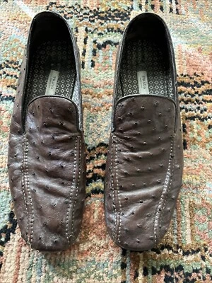 Prada Men’s Brown Ostrich Loafers (10)  - Image 1 of 4