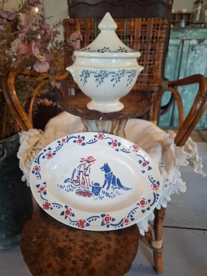 Ancien plat oval et soupiere pour dinette de poupée - Photo 1/4
