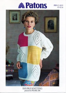 ~ Patons Strickmuster für Damen Patchwork Rauten Spitze Pullover ~ 32" ~ 42" - Bild 1 von 1