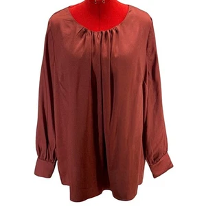 Lane Bryant Rust Pleated Scoop Neck Long Sleeve Dressy Blouse Women 14 - Picture 1 of 7