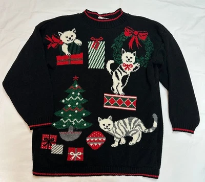 Suéter de Navidad Cascanueces Gatos Gatitos Cuello Redondo Mujer Talla Grande De Colección Años 90 Foto 1 de 4