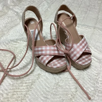 Sandalias de cuña de soda para dama con tiras al tobillo rosa estilo mariposa punta abierta talla 5,5 Foto 1 de 4