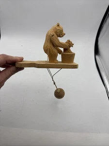 Vintage Russian Bogorodskoye Wooden Bear Cub Chess Carved Wood Pull Toy Russia - Picture 1 of 8
