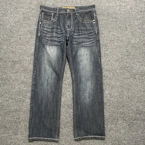 Southpole Jeans Herren 34x32 blau dunkle Waschung Bootcut Grunge Y2K dicke Nähte - Bild 1 von 13