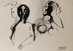 Abstract ink painting nude women figures signed - Picture 1 of 10