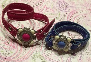 Lia Sophia Under Wraps Pink Hibiscus & Raspberry Blue Wrap Bracelet Lot Of 2 - Picture 1 of 4