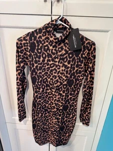 New women juniors Pretty Little Thing leopard stretchy bodycon size 8 above knee - Picture 1 of 3