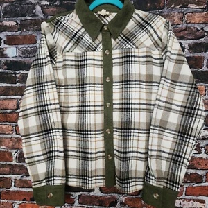 Hem & Thread Shacket Hemd Damen S Wollmischung Button Down grün kariert Cord - Bild 1 von 11