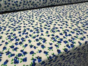 Pebble Crepe Woven Dress Fabric, Per Metre - Ditsy Floral Print - Blue & White - Picture 1 of 3