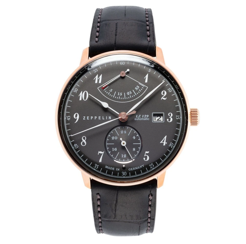 Zeppelin LZ 129 Hindenburg 40mm Black Stainless Steel Case, Black Leather Strap, Men's Watch - (7064-2)