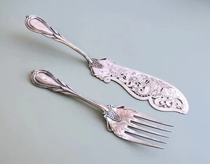 STUNNING ELKINGTON & CO 1861 SILVER PLATE FISH SERVERS IN THE LILY PATTERN RARE - Picture 1 of 9