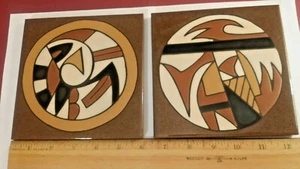 1983 MAG MOR Christine Fitzgerald Santa Fe NM Art Tile Trivets #273 & #274 - Picture 1 of 5