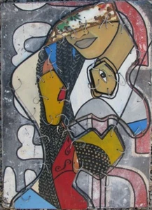 AZANKPO Lomé TOGO AFRICA SURREALISTA / CUBISTA con echi di BAJ pezzo unico 40x55 - Picture 1 of 2