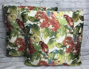 Macaw Bird Decorative Pillow Set (2) Parrot Tapestry Throw 20” X 20” - Picture 1 of 11
