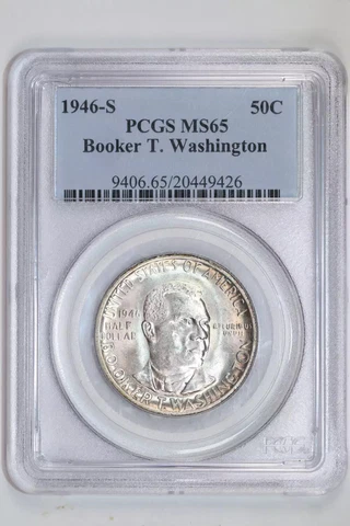 1946-S BOOKER T. WASHINGTON SILVER COMMEMORATIVE HALF DOLLAR PCGS MS65 Cover