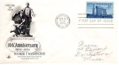 US FDC # 1074 1956 3c Booker T Washington ArtCraft Addressed ST3343 - Image 1 of 3