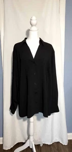 Women's 1X Elementz Dressy Black Button Down Crepe Fabric Blouse - Picture 1 of 7