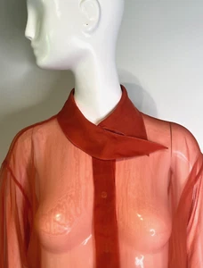 CLAUDE MONTANA Rust Silk Chiffon Blouse with Asymmetrical Collar Size 8, Vintage - Picture 1 of 13