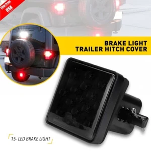 New Smoked 15-LED Brake Light DRL Trailer Hitch Cover For 2" Towing & Hauling - Picture 1 of 17