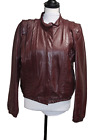 Vintage 80s Women's Leather Jacket Burgundy Red Size 11/12 Pleated Bomber Cafe