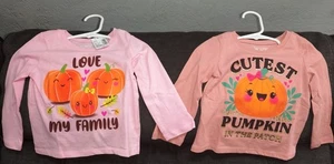 "Cutest Pumpkin in the Patch" and  "Love My Family" Graphic Tee, 2 pink 12-18 M - Picture 1 of 3