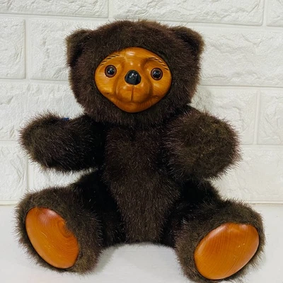 Applause Wood Face Bear Vintage 1985 Brown Robert Raikes Plush 12 Inch Stuffed   - Image 1 of 4