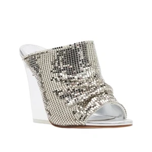 Jessica Rich x Steve Madden Adrienne Chainmail Silver Wedge Sandals NEW 5.5 - Picture 1 of 11