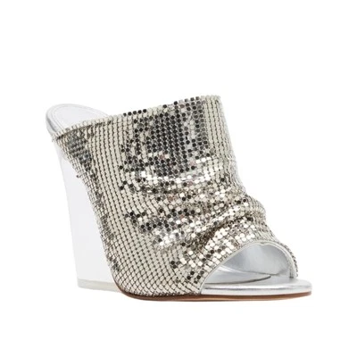 Jessica Rich x Steve Madden Adrienne Chainmail Silver  Wedge Sandals NEW 5.5 - Image 1 of 4