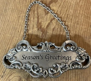 Seasons Greetings Hanging Silver Color Bottle Decanter Tag 5” X 2” On Chain - Picture 1 of 9
