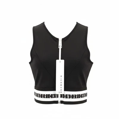 RICHMOND Fitness Women's T-Shirt S Black Sleeveless Zip Crew Crop Logo Stretch - Image 1 of 4