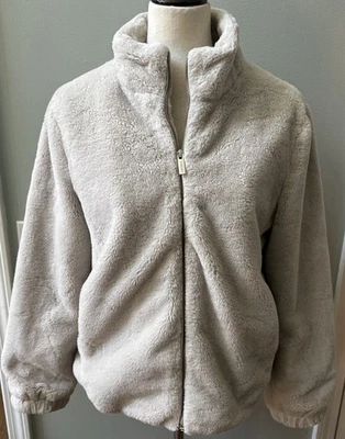 Sanctuary Beige Mock Neck Full Zip Front Fleece Faux Fur Coat Jacket, size M - Image 1 of 4