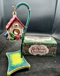 VTG Inge Glas Mercury Glass Christmas Ornament Bird House Cottage + Box + Stand - Picture 1 of 10