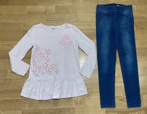 Girl's Gymboree & Cat & Jack Outfit Size 8 - Pink Snowflake Top w/Jegging Jeans - Picture 1 of 7