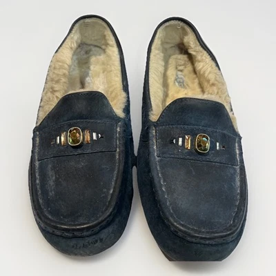 Woman’s UGG Australia Ansley Chunky Slippers Crystals Blue Fur Lined Fur Sz 10.5 - Image 1 of 4