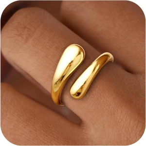 Non Tarnish Gold Chunky Rings for Women, Gold Statement Dome Rings Stacking Silv - Picture 1 of 12