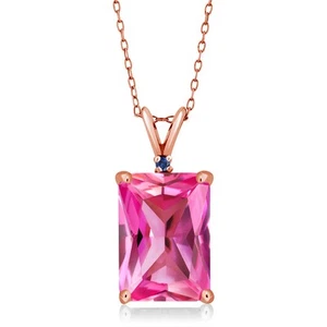 18K Rose Gold Plated Silver Pink Created Sapphire and Created Sapphire Pendant - Picture 1 of 4