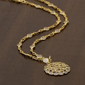 Natural Polki Pendant Necklace 925 Sterling Silver Chain Polki Diamond Jewelry - Picture 1 of 8