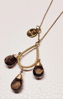 14k GF VIV & INGRID Faceted Smoky Quartz Teardrop Pendant/ Necklace 16" - Image 1 of 4