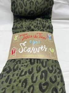 Wrapsody In Hues Twice The Fun 2-For-1 Dip Dye Animal Print Green Scarf Set - Picture 1 of 7