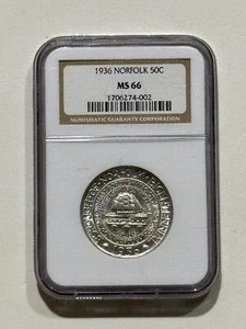 Norfolk Commemorative Silver Half Dollar 1936 MS66 NGC - Picture 1 of 2