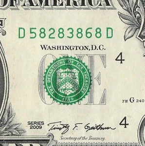 Billete de dólar Alternator 8s número de serie elegante D58283868D patrón - Imagen 1 de 11