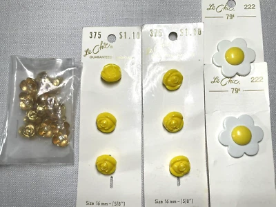 Vtg Le Chic Yellow Rose Flower Daisy Buttons Gold Tone With Rhinestone Lot of 21 - Image 1 of 4