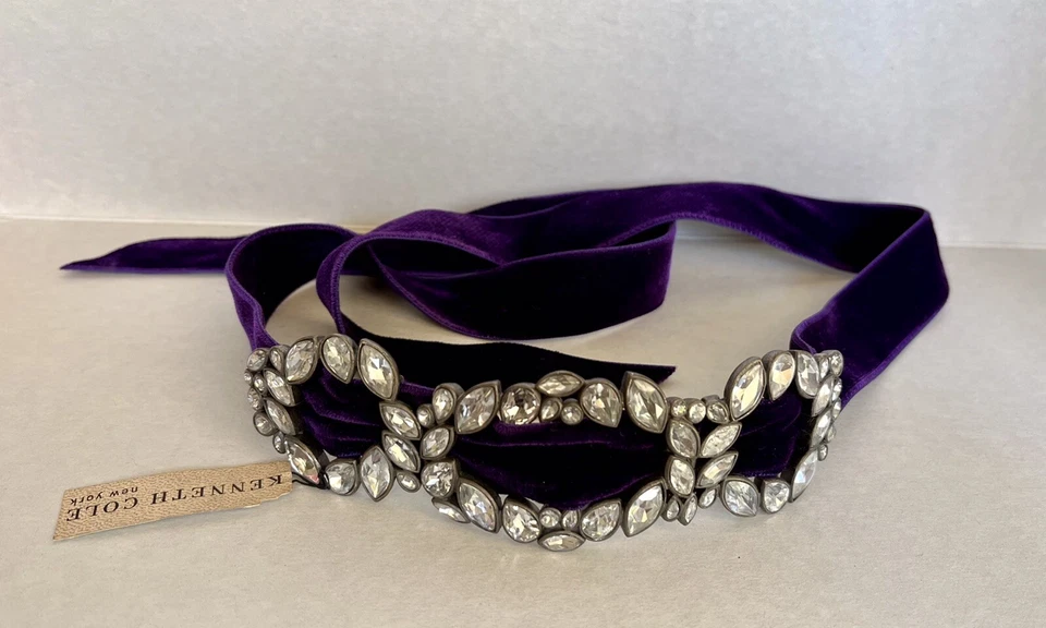 Vintage Kenneth Cole Diamond Crystal Royal Amethyst Purple Ribbon Crown Headband - Image 1 of 4