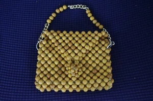Vintage 1960s wooden beaded purse bag - Picture 1 of 3